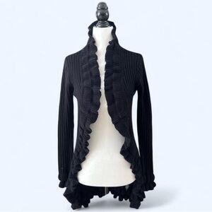 Majora Womens Black Ruffle Ribbed Grunge Goth Cascade Fairy Open Cardigan Small